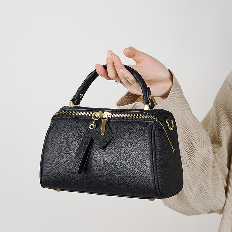 Genuine leather vintage handbag simple classic Boston bag cowhide crossbody shoulder bag