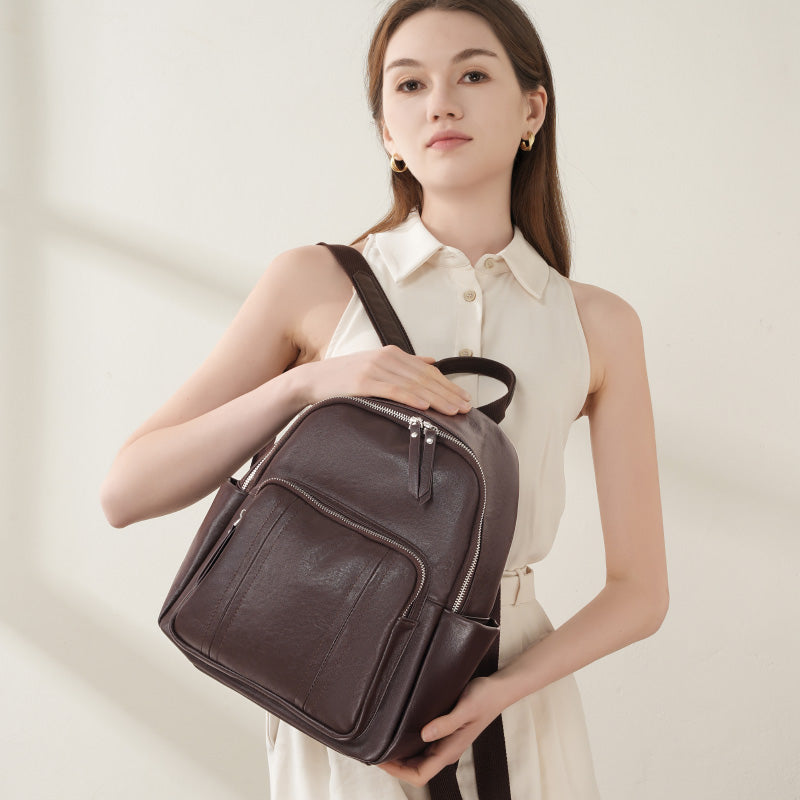 Top layer vegetable tanned cowhide backpack