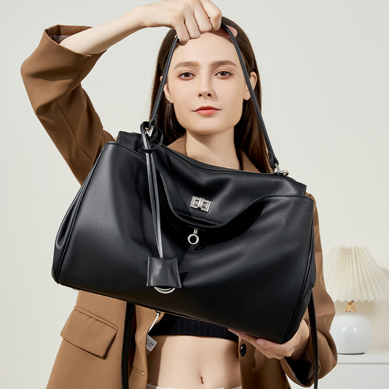 Rodeo Kelly Tote Bag Large Capacity Calfskin Single Shoulder Handle Lock Commuter Underarm Bag