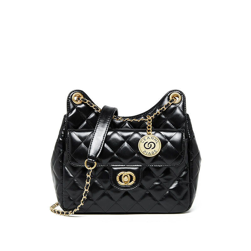 First layer of cowhide hobo bag genuine leather Chanel style fashionable versatile shoulder crossbody bag