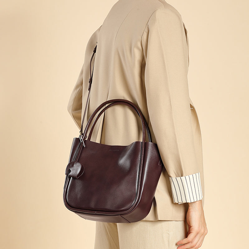 Cowhide shoulder bucket bag genuine leather handbag fashionable shoulder tote bag