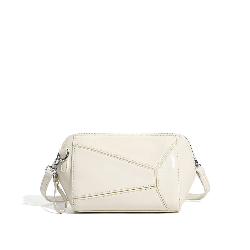 Vegetable tanned cowhide retro leather shoulder bag stylish geometric splicing crossbody bag high-end sense of all-match fashion women's bag