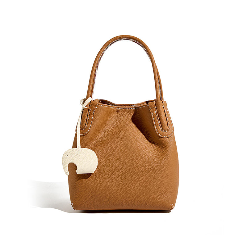 Fashion genuine leather bucket bag niche first layer cowhide retro shoulder crossbody bag