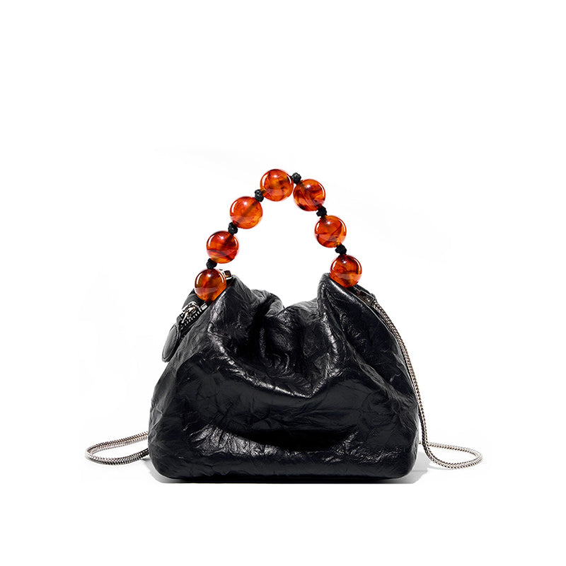 Genuine leather Chinese bead handbag niche cowhide single shoulder beaded crossbody bag