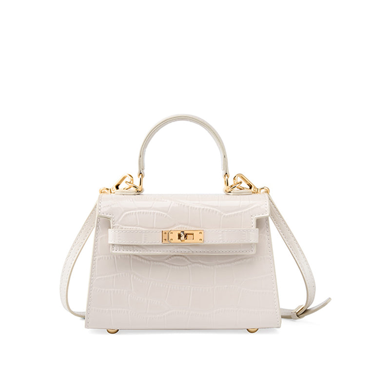 Genuine leather crossbody light luxury handbag crocodile pattern Kelly bag cowhide women's bag