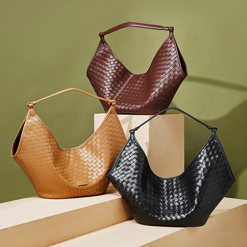 Cowhide Woven Tote Bag Underarm Shoulder Bag