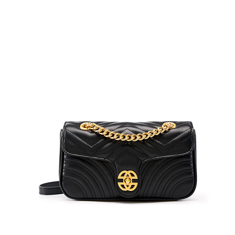 Top layer cowhide small sachet shoulder bag niche high-end genuine leather diamond chain bag