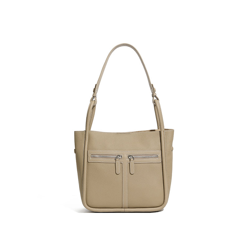 First layer of cowhide genuine leather bucket bag niche light luxury women's bag horseshoe bag large capacity commuter shoulder bag