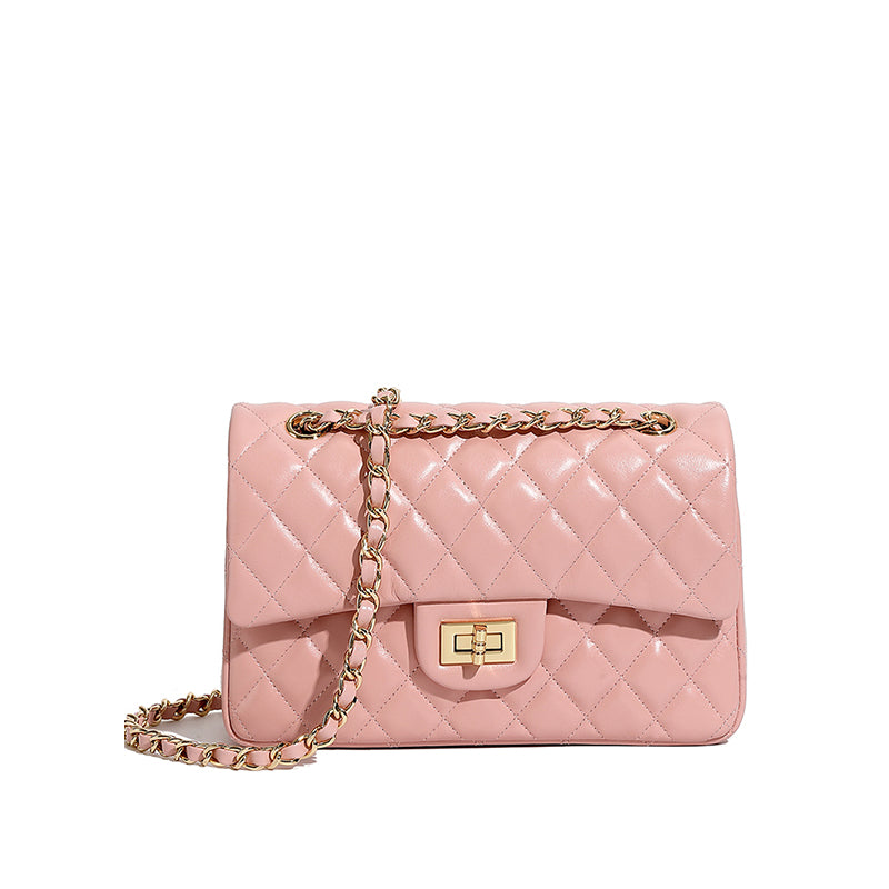 First layer of cowhide chain underarm bag genuine leather small Chanel style fashionable diamond shoulder crossbody bag small square bag