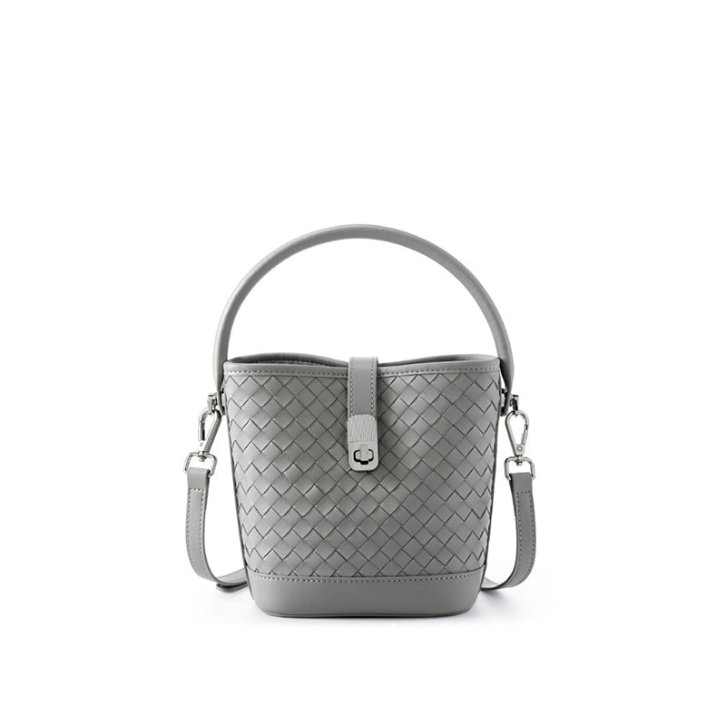 First layer sheepskin braided bucket bag shoulder handbag