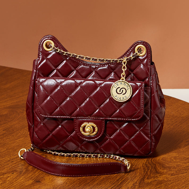 First layer of cowhide hobo bag genuine leather Chanel style fashionable versatile shoulder crossbody bag