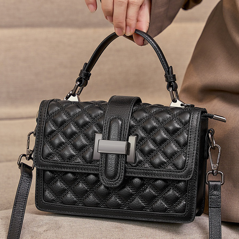 First layer genuine leather handbag fashionable and versatile one-shoulder diamond crossbody bag