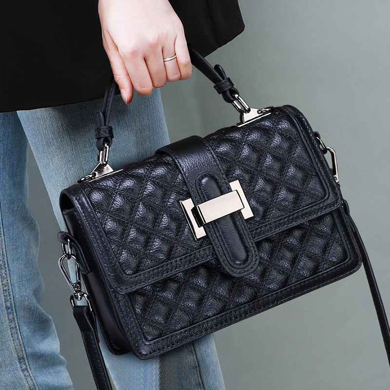 First layer genuine leather handbag fashionable and versatile one-shoulder diamond crossbody bag