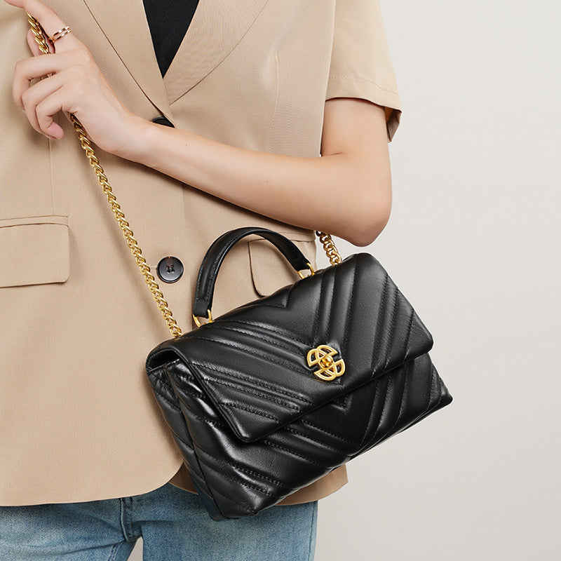 Diamond-patterned genuine leather chain small square bag cowhide underarm bag shoulder crossbody bag