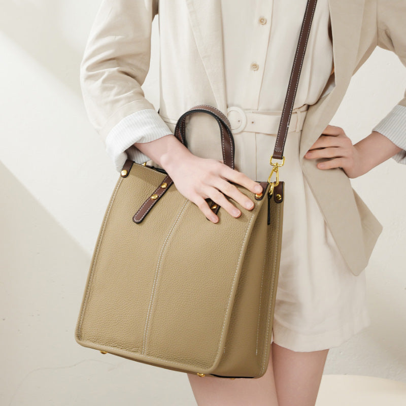 Fashion leather vertical tote bag handbag first layer cowhide versatile shoulder bag briefcase soft leather messenger bag