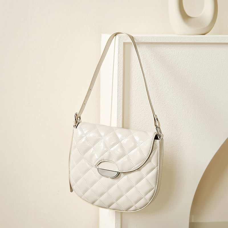 Genuine leather niche semi-circular saddle bag diamond-shaped underarm bag shoulder crossbody bag
