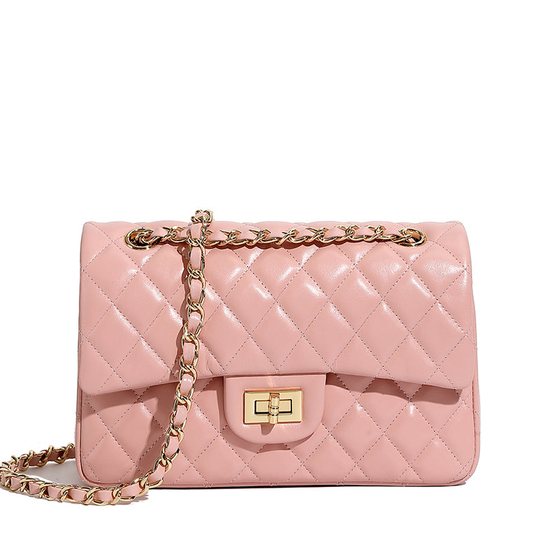 First layer of cowhide chain underarm bag genuine leather small Chanel style fashionable diamond shoulder crossbody bag small square bag