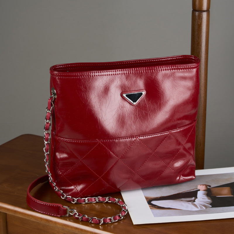 First layer cowhide tote bag versatile small square bag fashionable commuter shoulder messenger bag