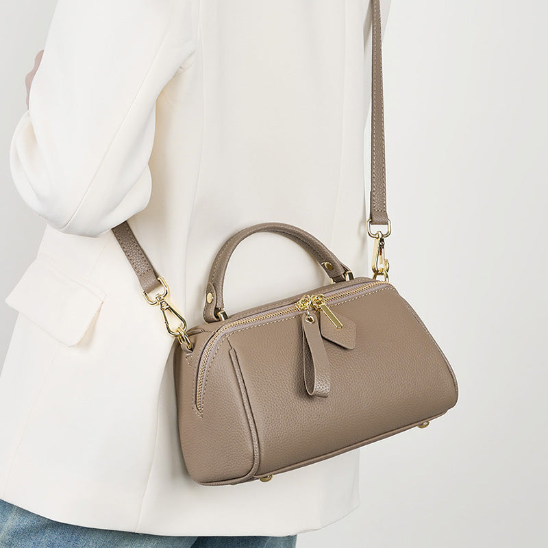 Genuine leather vintage handbag simple classic Boston bag cowhide crossbody shoulder bag