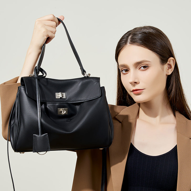 Rodeo Kelly Tote Bag Large Capacity Calfskin Single Shoulder Handle Lock Commuter Underarm Bag