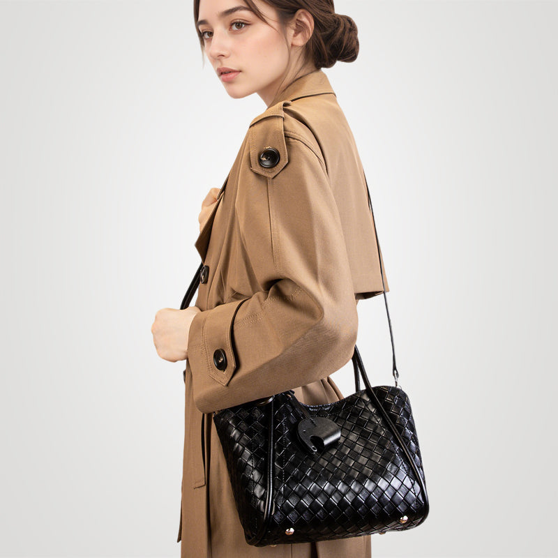 Genuine leather woven pattern tote bag large capacity versatile handheld crossbody bag mother and daughter bag
