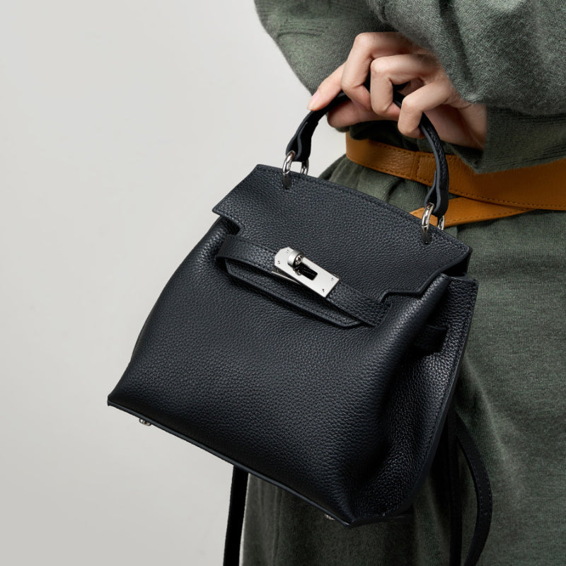 Genuine leather Kelly bag fashionable and versatile retro first layer cowhide bag shoulder crossbody bag