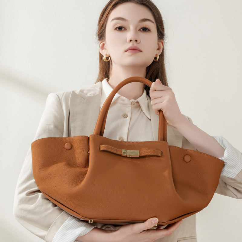 Genuine leather fashion simple tote bag niche solid color wing bag versatile bags