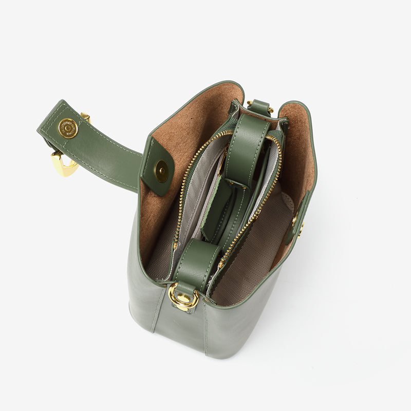 Genuine leather versatile bucket bag fashionable commuter handbag shoulder messenger bag