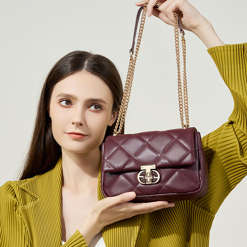 Genuine leather fashionable crossbody bag trendy shoulder chain bag women's bag