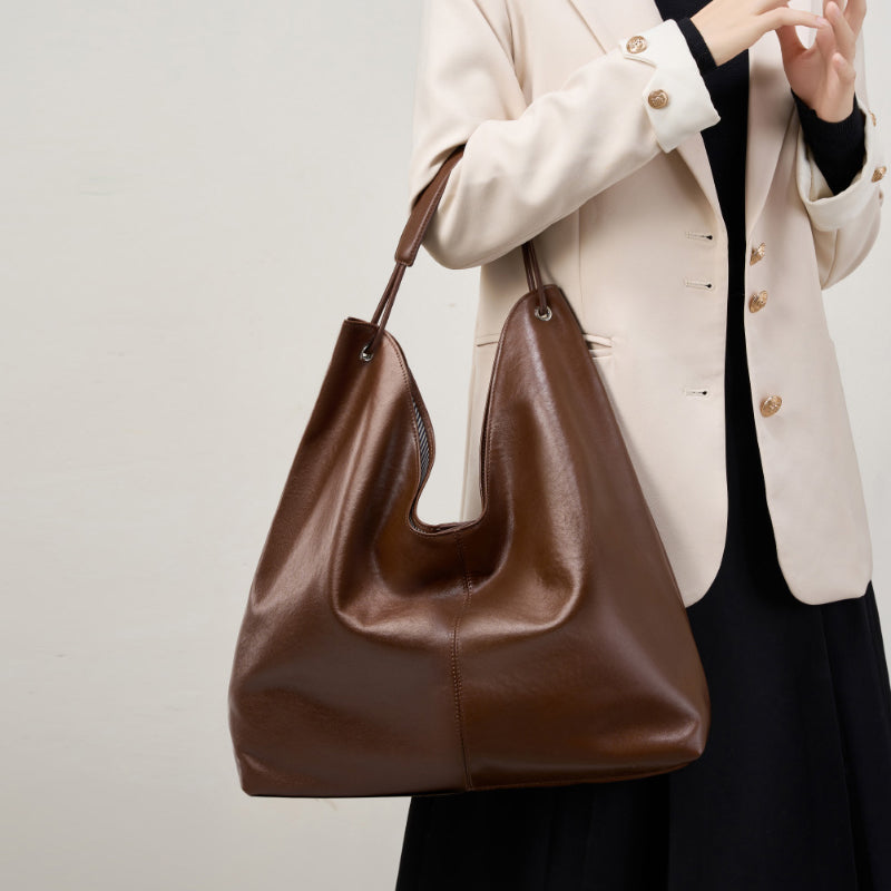 Vegetable Tanned Cowhide Tote Bag Single Shoulder Underarm Bag