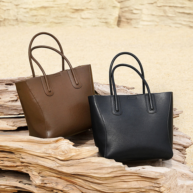 Genuine leather simple handbag literary retro tree paste leather bucket bag shoulder messenger bag