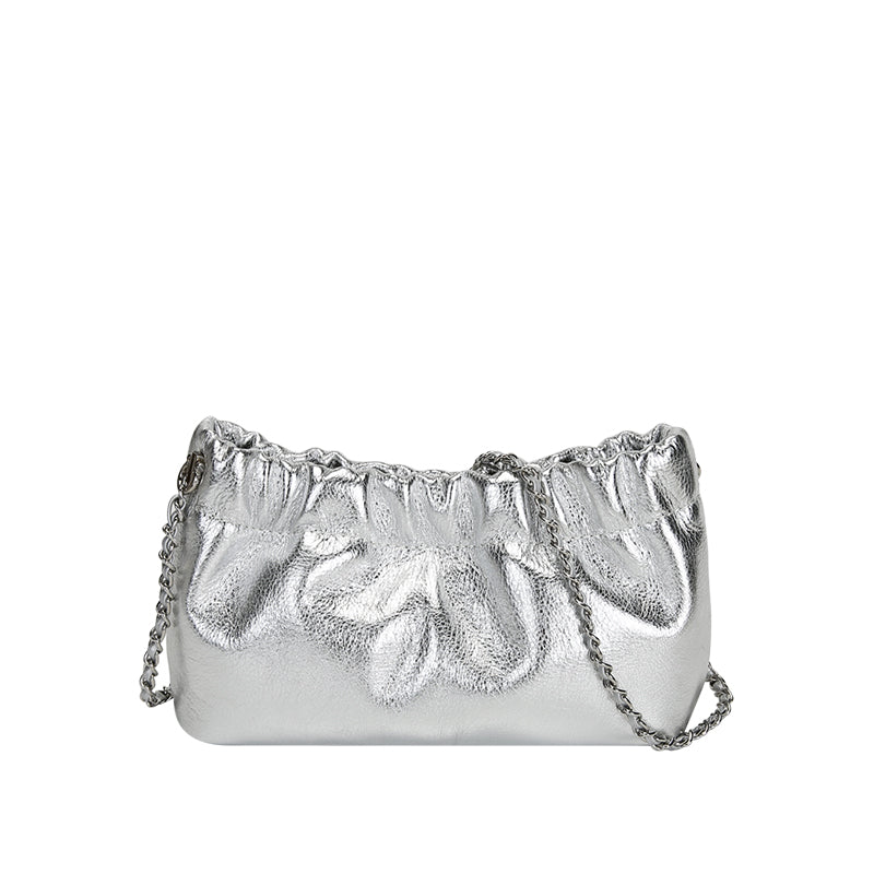 Genuine leather gold ball chain underarm bag cloud pleated bag shoulder crossbody bag