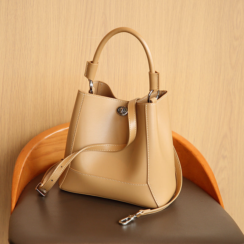 Genuine leather mother-and-child bucket bag handbag shoulder bag soft leather simple crossbody bag