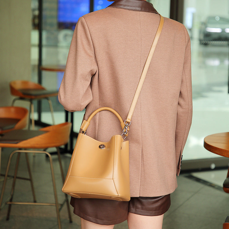 Genuine leather mother-and-child bucket bag handbag shoulder bag soft leather simple crossbody bag