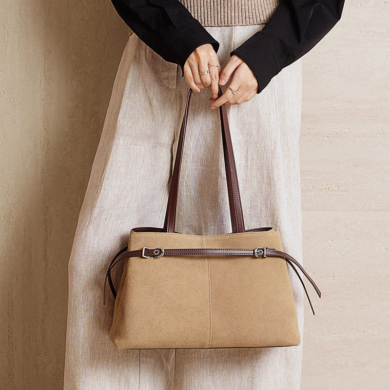 Cowhide high-grade matte texture tote bag genuine leather versatile suede retro handheld shoulder bag