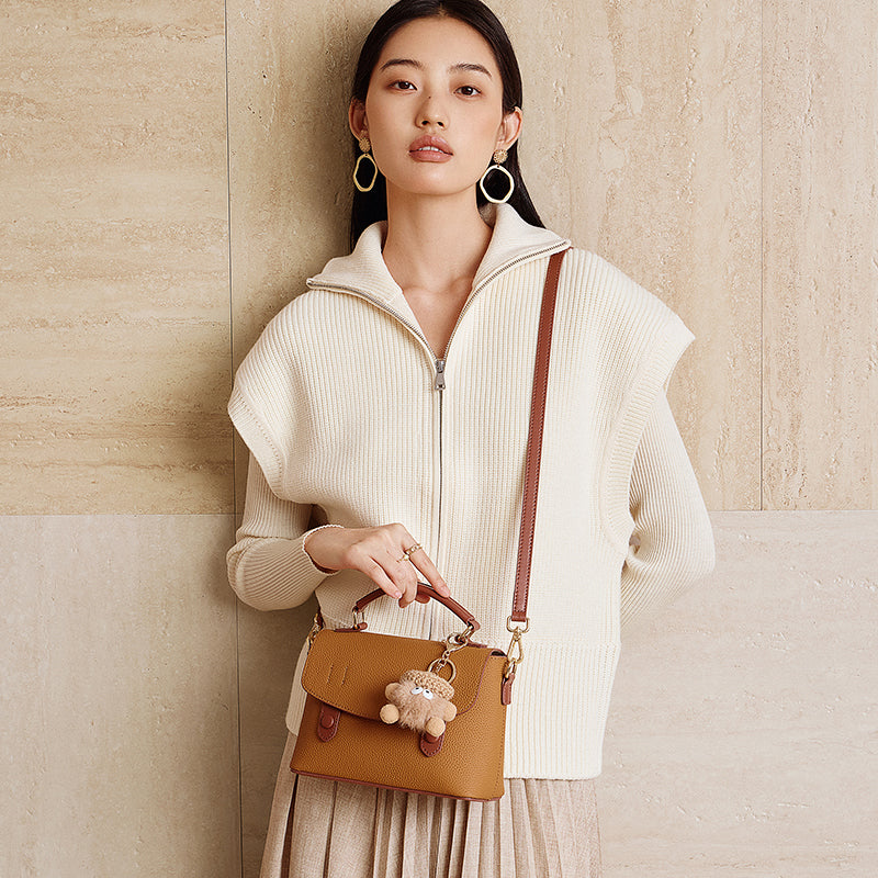 Cambridge bag with top-grain cowhide, high-grade genuine leather handbag, versatile shoulder bag