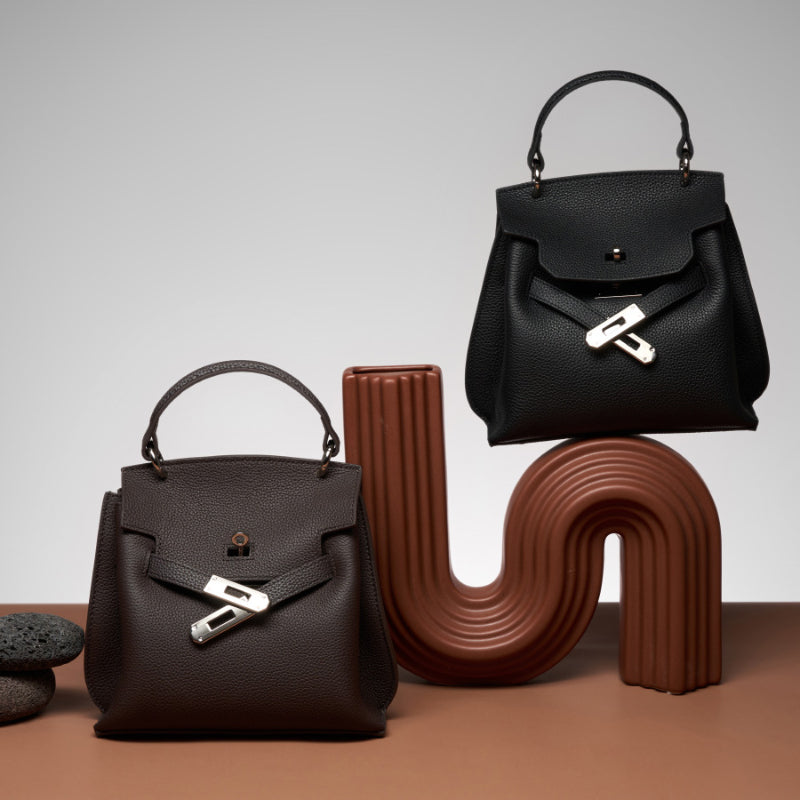 Genuine leather Kelly bag fashionable and versatile retro first layer cowhide bag shoulder crossbody bag