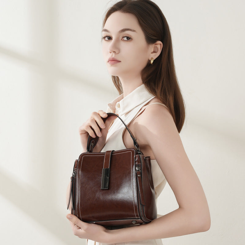 Genuine leather shoulder bag messenger bag ladies versatile large capacity fashion handbag simple women's bag