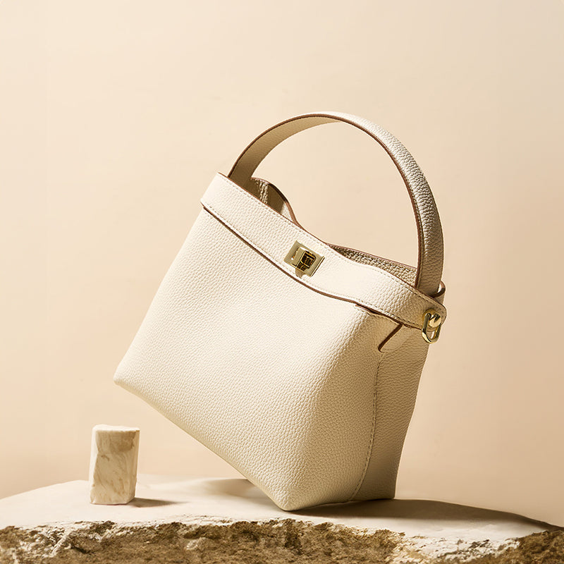 Genuine leather niche design handbag crossbody bucket bag one shoulder ins style women's bag