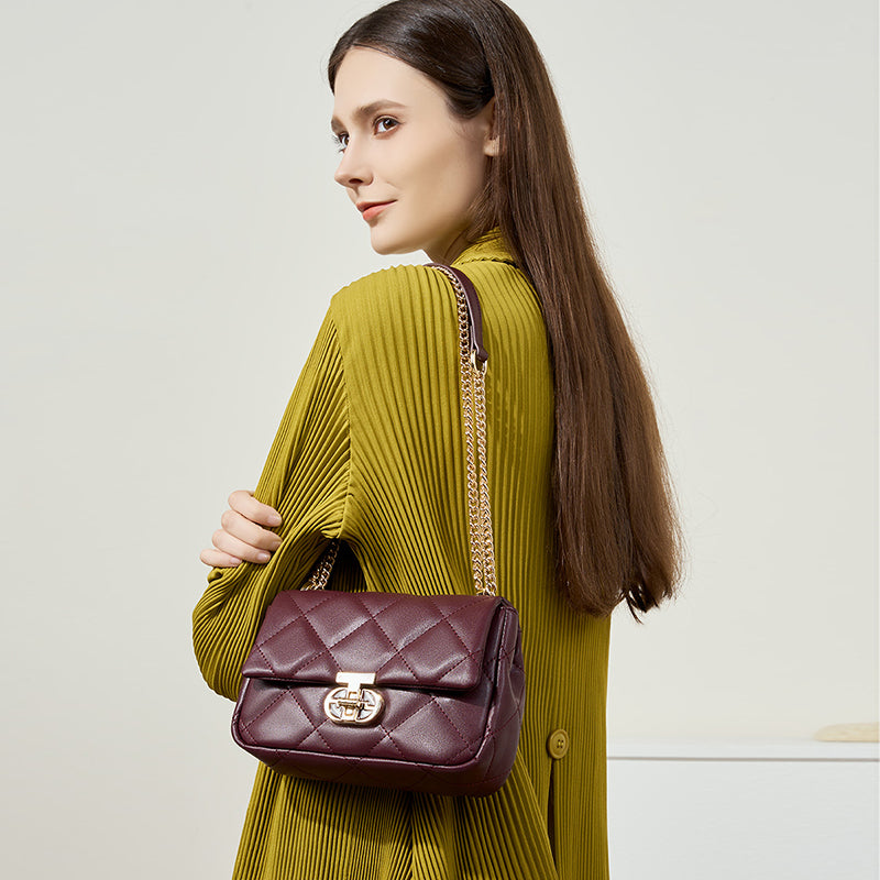 Genuine leather fashionable crossbody bag trendy shoulder chain bag women's bag
