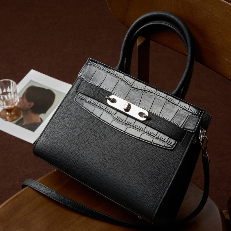 Genuine leather fashion handbag, shoulder crossbody bag, stylish light luxury Kelly bag for women