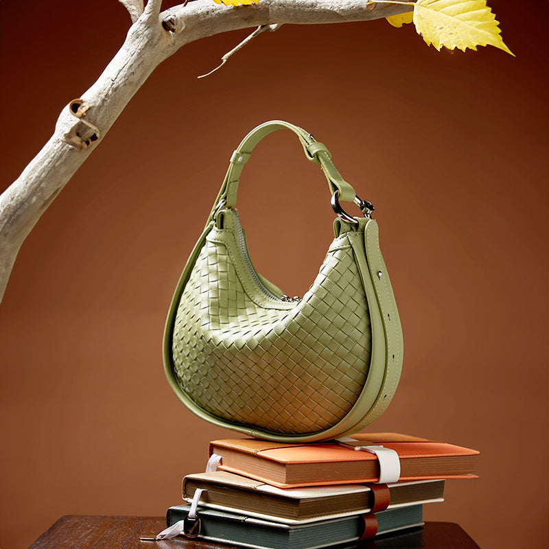 Niche cowhide woven handbag genuine leather fashion underarm bag shoulder crossbody bag