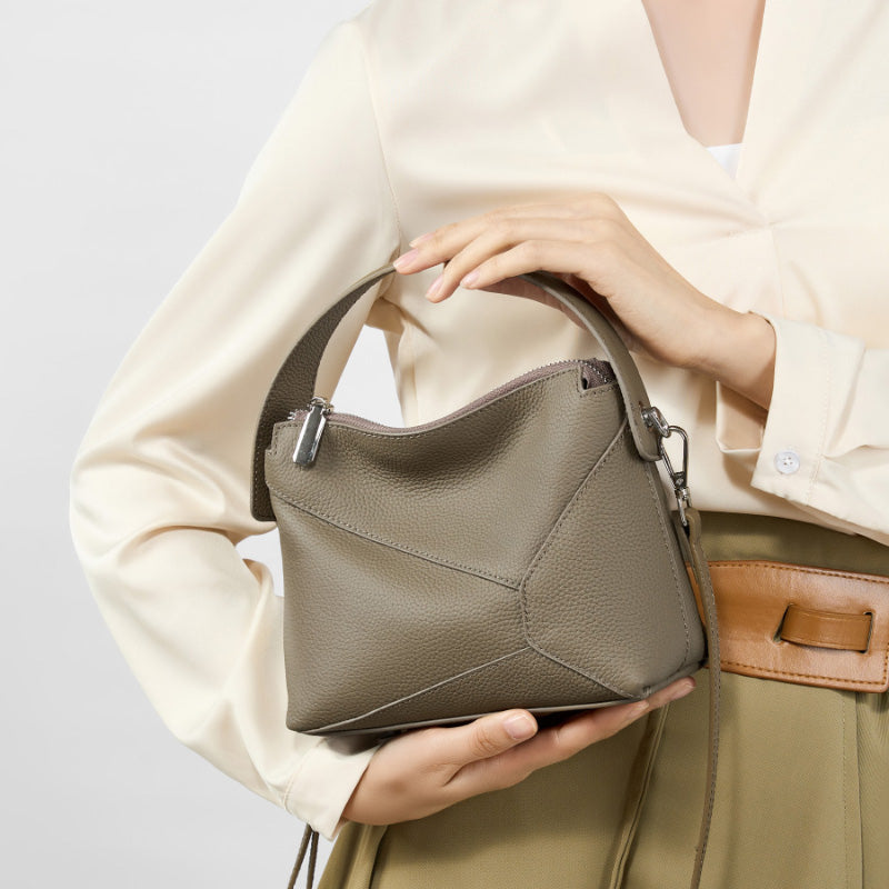 Top layer cowhide high-end geometric handbag mini genuine leather pillow bag shoulder crossbody women's bag