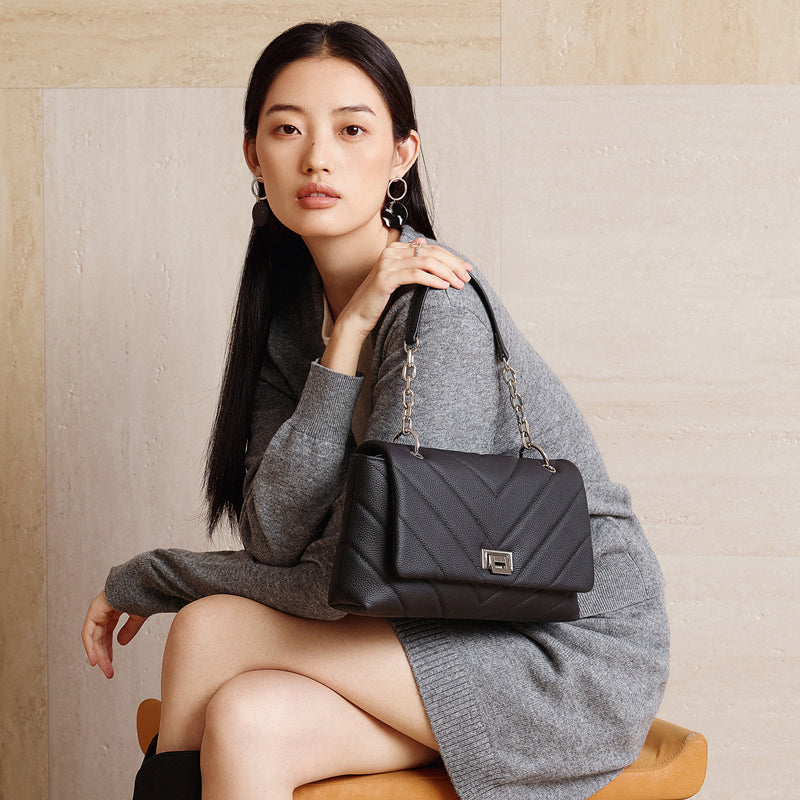 Top layer cowhide shoulder bag Chanel style genuine leather chain underarm crossbody bag