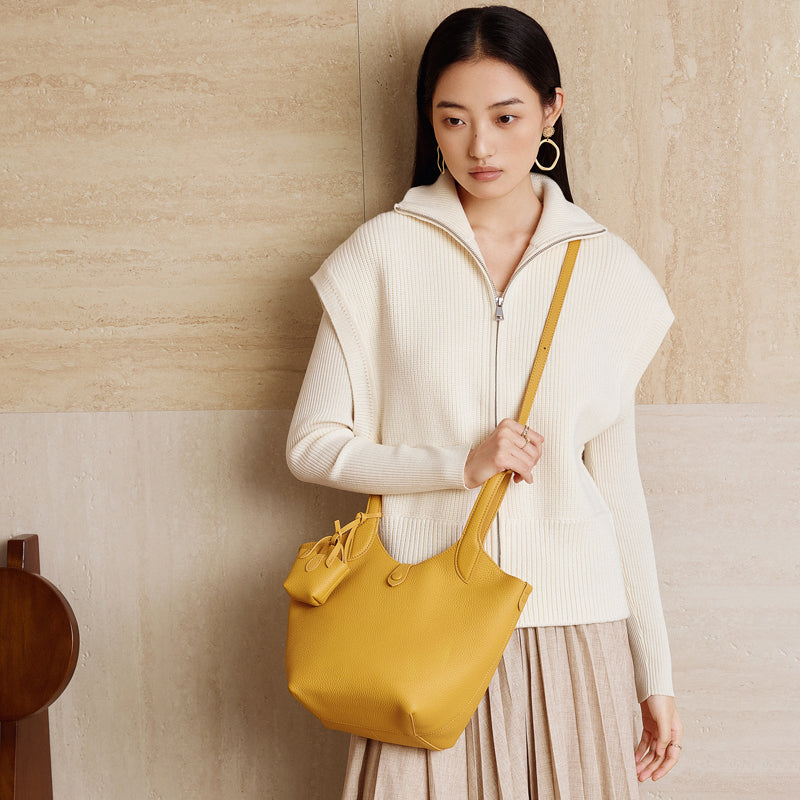 Light luxury niche design bucket bag genuine leather high-end versatile shoulder crossbody bag