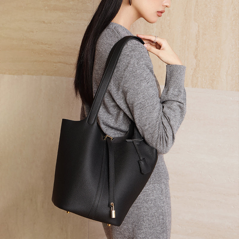 Genuine leather extra large TC first layer cowhide bucket bag simple portable shoulder bucket bag