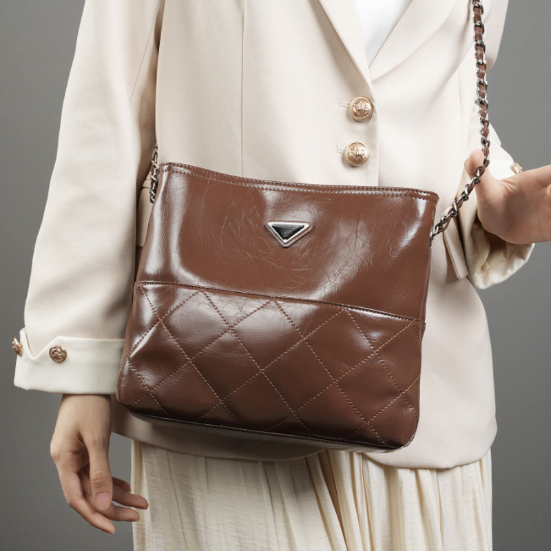 First layer cowhide tote bag versatile small square bag fashionable commuter shoulder messenger bag