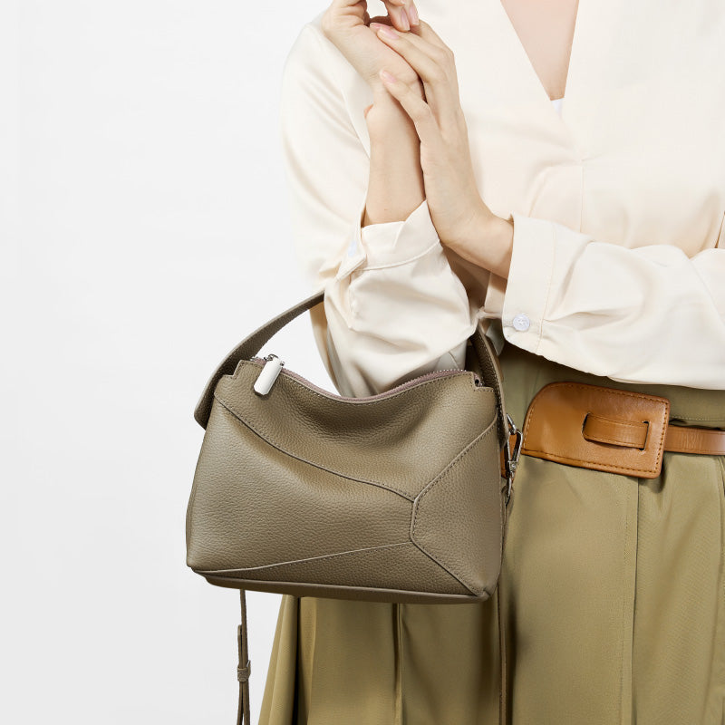 Top layer cowhide high-end geometric handbag mini genuine leather pillow bag shoulder crossbody women's bag