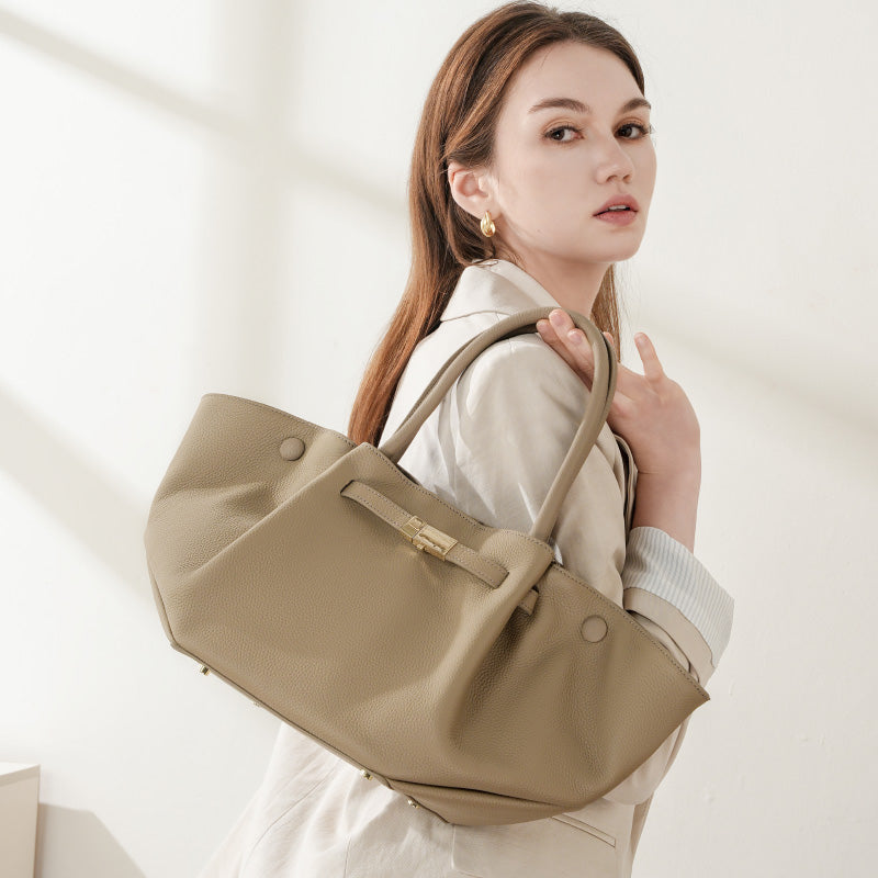 Genuine leather fashion simple tote bag niche solid color wing bag versatile bags