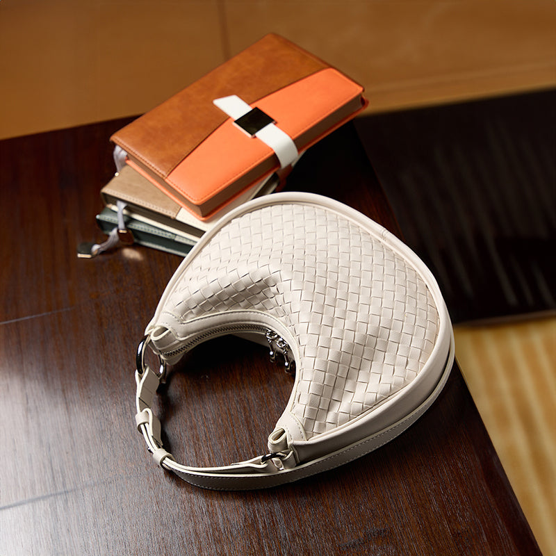 Niche cowhide woven handbag genuine leather fashion underarm bag shoulder crossbody bag